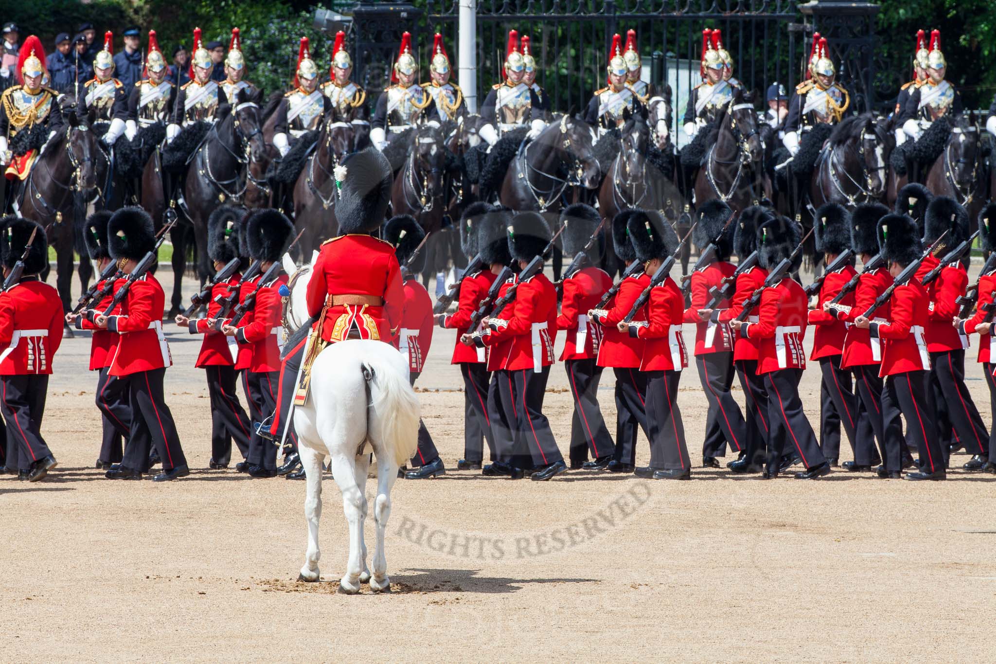 The Colonel's Review 2013: The six guards change formation, from a long, L-shaped line of guardsmen to six divisions..
Horse Guards Parade, Westminster,
London SW1,

United Kingdom,
on 08 June 2013 at 12:03, image #809