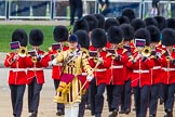 The Colonel's Review 2013: Drum Major Tony Taylor, Coldstream Guards, leading the second band to arrive at Horse Guards Parade, the Band of the Irish Guards..
Horse Guards Parade, Westminster,
London SW1,

United Kingdom,
on 08 June 2013 at 10:17, image #66