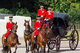 The Colonel's Review 2013: Two grooms leading the group of carriages with members of the Royal Family from Buckingham Palace to Horse Guards Building..
Horse Guards Parade, Westminster,
London SW1,

United Kingdom,
on 08 June 2013 at 10:50, image #220