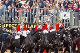 The Colonel's Review 2013: The Four Troopers of The Life Guards, following the Brigade Major at the head of the Royal Procession..
Horse Guards Parade, Westminster,
London SW1,

United Kingdom,
on 08 June 2013 at 10:56, image #247