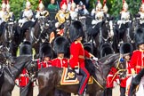 The Colonel's Review 2013: The head of the Royal Procession during the Inspection of the Line - Bridge Major Household Division Lieutenant Colonel S G Soskin,Grendier Guards followed by four tropper of The Life Guards..
Horse Guards Parade, Westminster,
London SW1,

United Kingdom,
on 08 June 2013 at 11:02, image #336