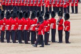 The Colonel's Review 2013: The Colour Party joins the Escort to the Colour, here Colour Sergeant, R J Heath, Welsh Guards, at the rear of the two lines of guardsmen..
Horse Guards Parade, Westminster,
London SW1,

United Kingdom,
on 08 June 2013 at 11:20, image #536