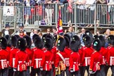 The Colonel's Review 2013: No. 1 Guard, the Escort to the Colour),1st Battalion Welsh Guards, with the Ensign carrting the Colour behind the lines of guardsmen, during the March Past..
Horse Guards Parade, Westminster,
London SW1,

United Kingdom,
on 08 June 2013 at 11:38, image #665