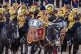 The Colonel's Review 2013: The Mounted Bands of the Household Cavalry during the Ride Past, with the kettle drummer from The Life Guards..
Horse Guards Parade, Westminster,
London SW1,

United Kingdom,
on 08 June 2013 at 11:55, image #752