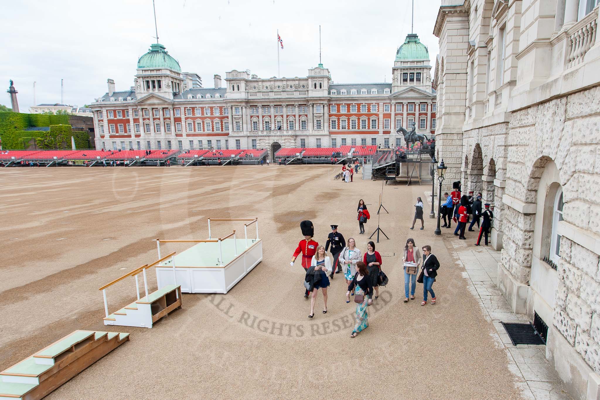 The first spectators arriving at Horse Guards Parade.
