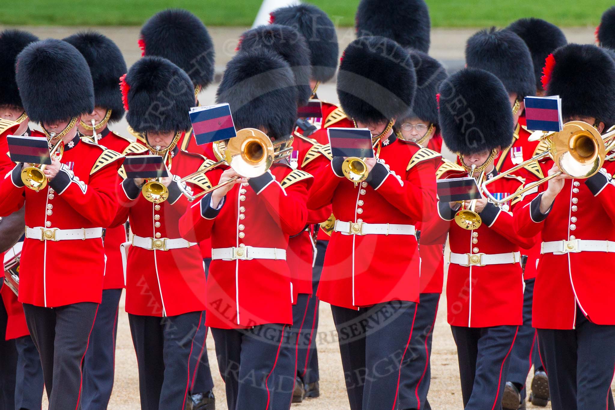 Major General's Review 2013: Musicians of the Band of the Coldstream Guards marching onto Horse Guards Parade..
Horse Guards Parade, Westminster,
London SW1,

United Kingdom,
on 01 June 2013 at 10:14, image #46