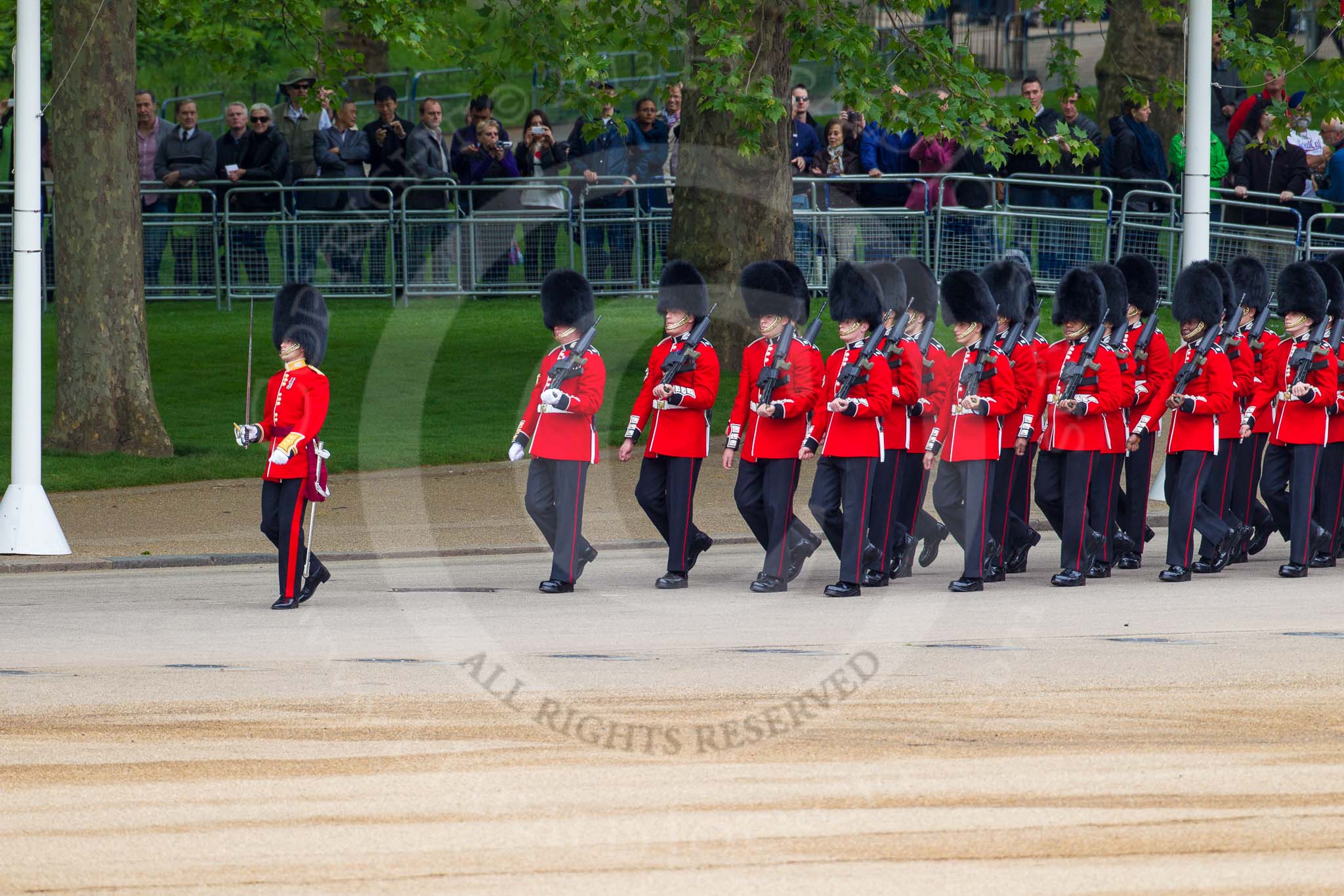 Major General's Review 2013: No. 5 Guard, F Company Scots Guards, is marching to their position on Horse Guards Parade..
Horse Guards Parade, Westminster,
London SW1,

United Kingdom,
on 01 June 2013 at 10:23, image #76