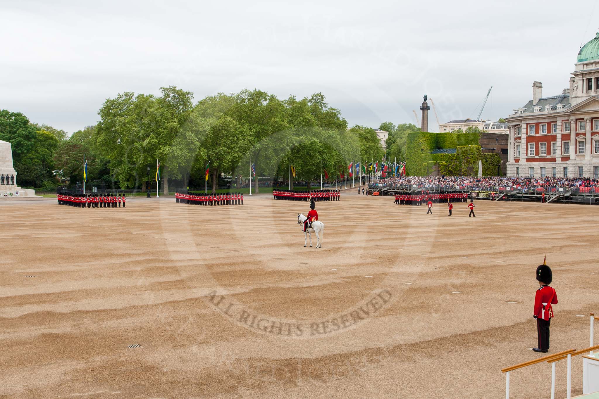 Major General's Review 2013: All six guards reposition to form a single, long, L-shaped line..
Horse Guards Parade, Westminster,
London SW1,

United Kingdom,
on 01 June 2013 at 10:35, image #147
