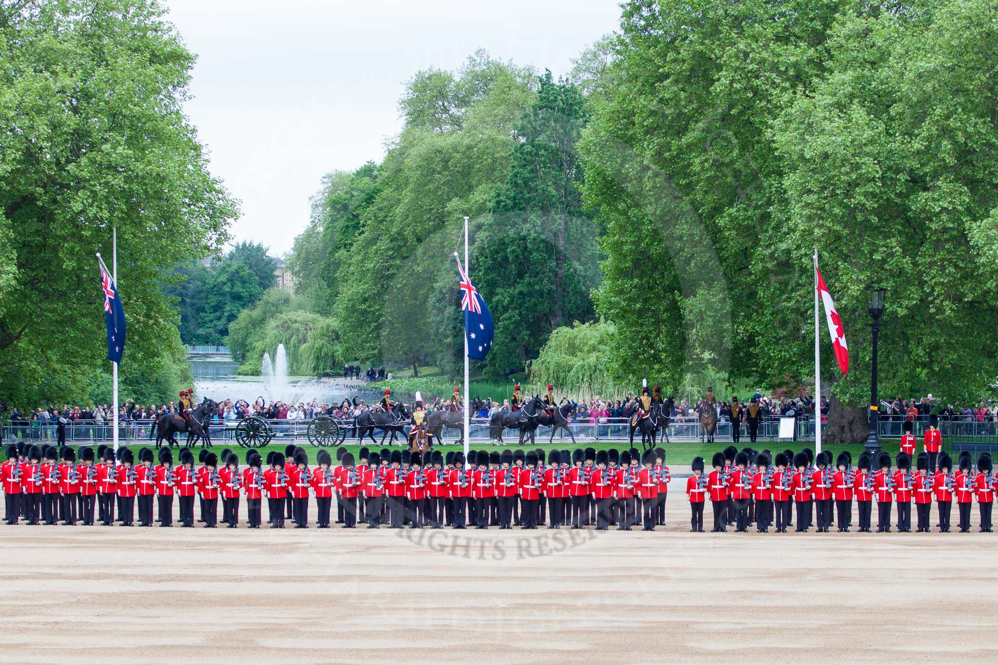 Major General's Review 2013: The King's Troop Royal Horse Artillery arriving on the northern side of Horse Guards Parade, with St James's Park in the background..
Horse Guards Parade, Westminster,
London SW1,

United Kingdom,
on 01 June 2013 at 10:38, image #158