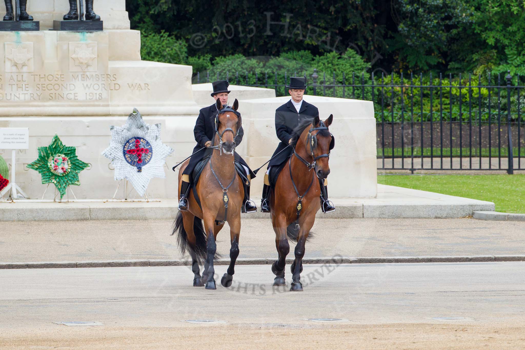 Major General's Review 2013: Two grooms are leading the line of carriages that will carry members of the Royal Family across Horse Guards Parade..
Horse Guards Parade, Westminster,
London SW1,

United Kingdom,
on 01 June 2013 at 10:50, image #198