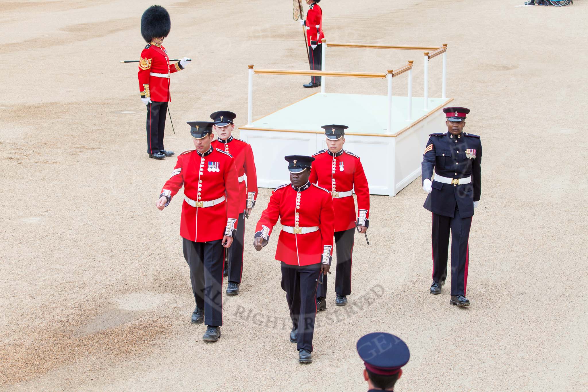 Major General's Review 2013: The dais, the saluting platform for HM The Queen, is moved into place in front of Horse Guards Arch, after the carriages have passed..
Horse Guards Parade, Westminster,
London SW1,

United Kingdom,
on 01 June 2013 at 10:53, image #213