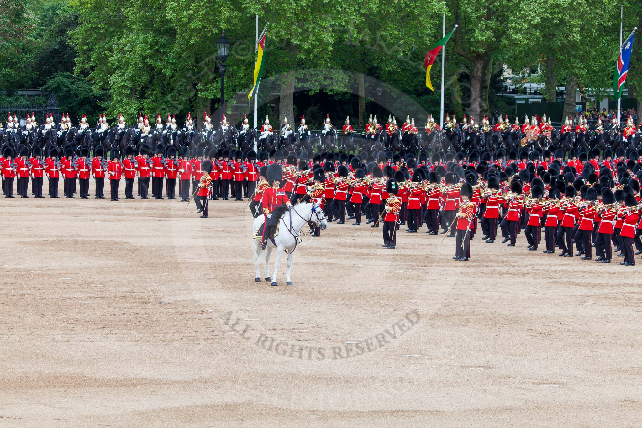 Major General's Review 2013: The Field Officer and the five Drum Majors after the Escort for the Colour has become the Escort to the Colour and the Massed Bands are performing the legendary spin wheel..
Horse Guards Parade, Westminster,
London SW1,

United Kingdom,
on 01 June 2013 at 11:21, image #413