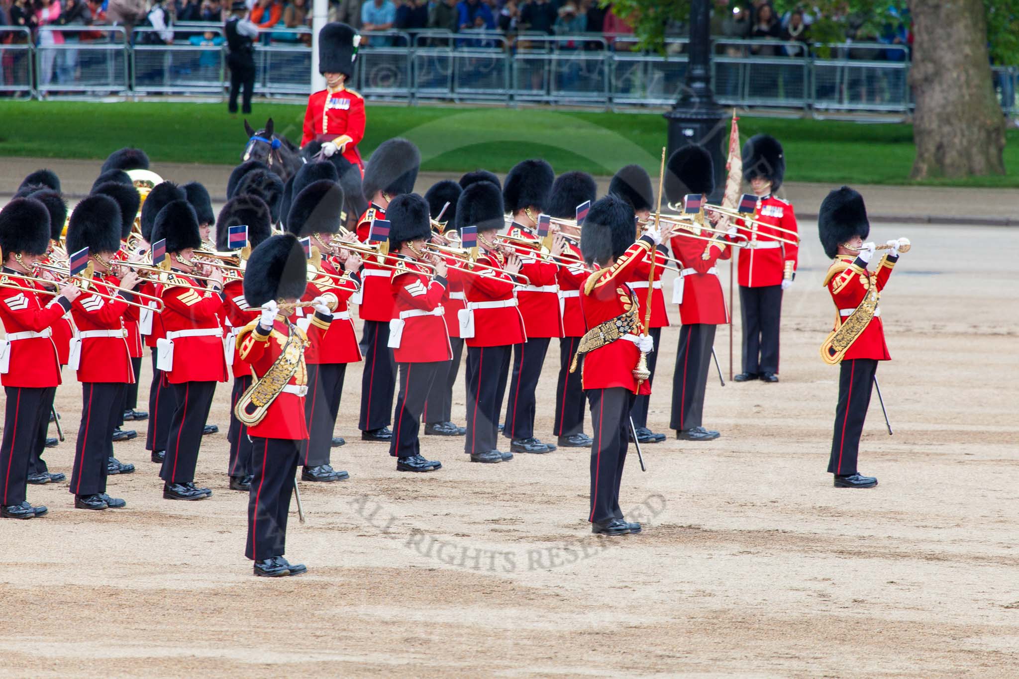 Major General's Review 2013: The Massed Bands, led by the five Drum Majors..
Horse Guards Parade, Westminster,
London SW1,

United Kingdom,
on 01 June 2013 at 11:25, image #440