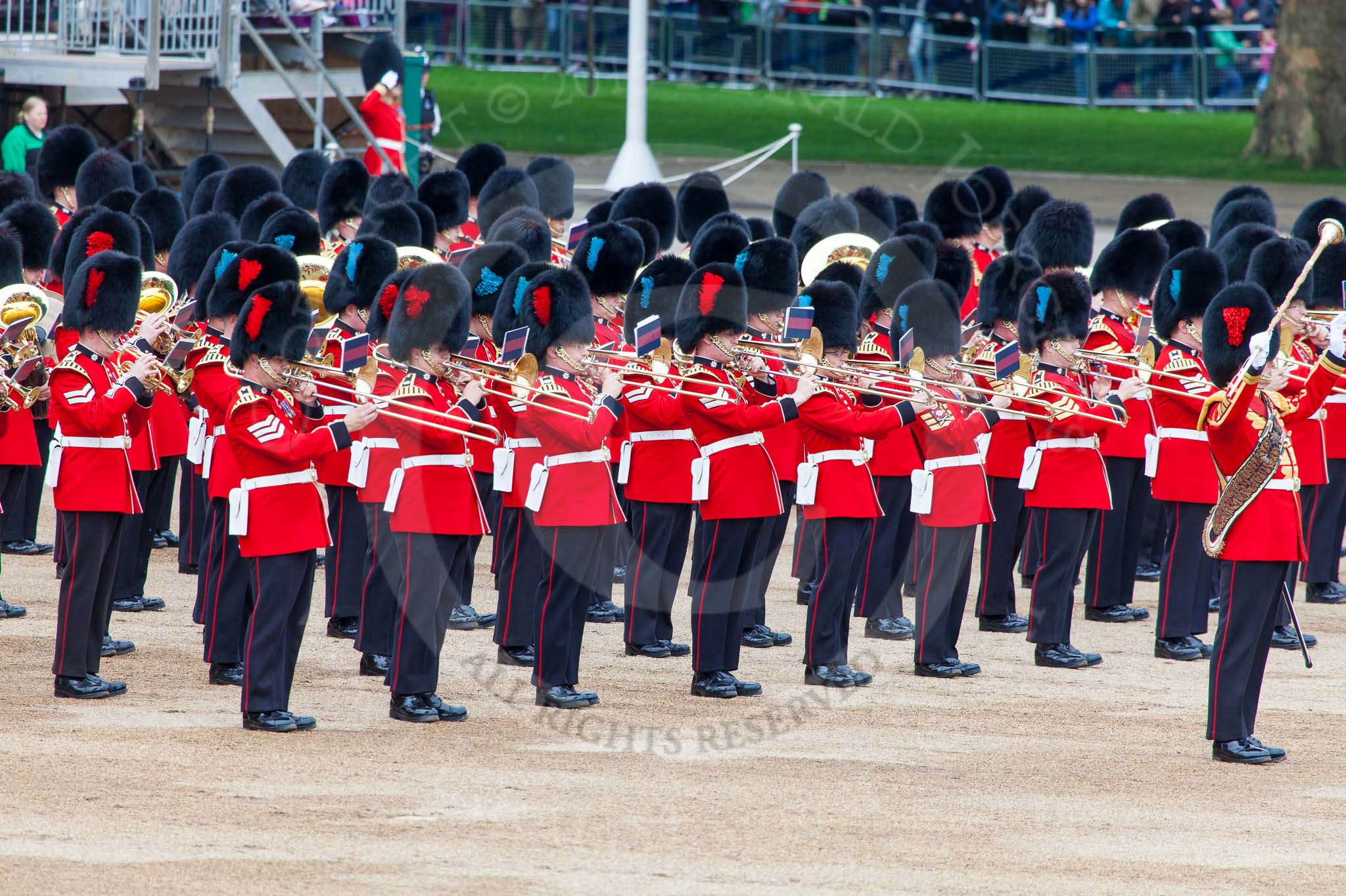 Major General's Review 2013: The Massed Bands, led by the five Drum Majors, during the March Past..
Horse Guards Parade, Westminster,
London SW1,

United Kingdom,
on 01 June 2013 at 11:25, image #441