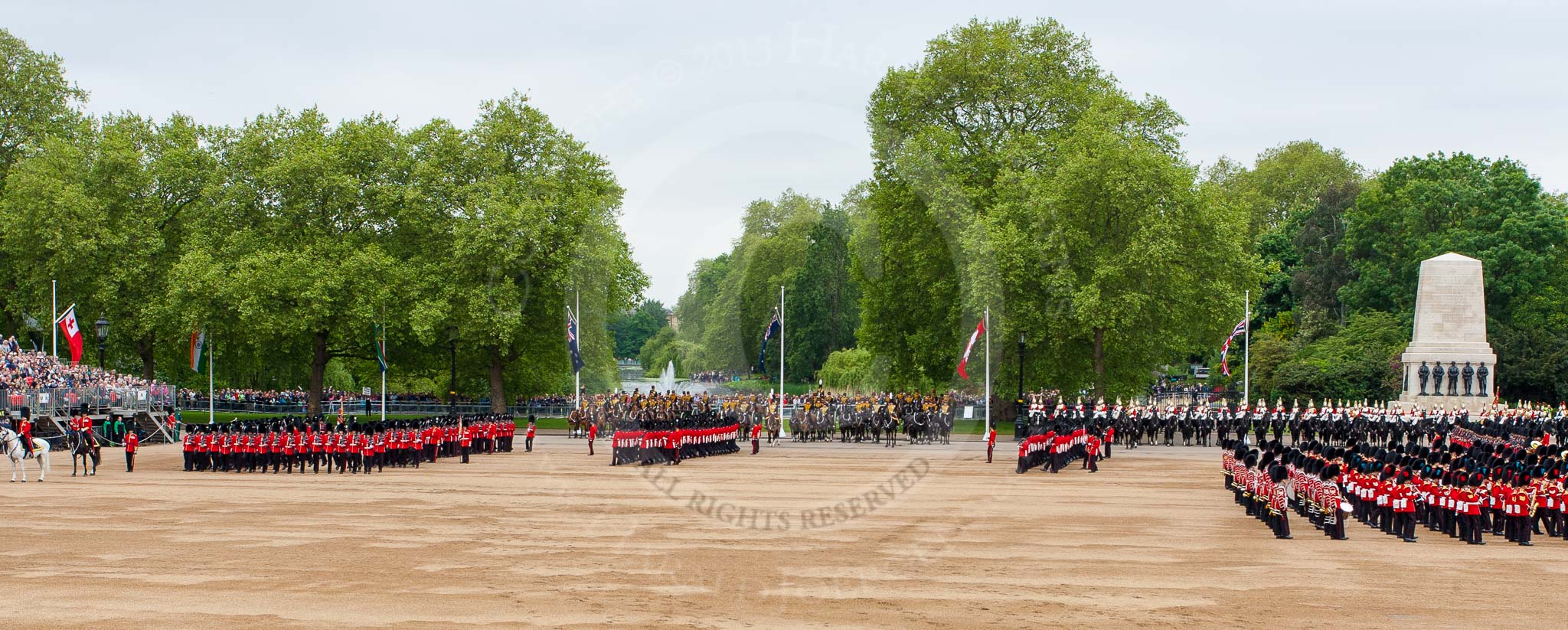 Major General's Review 2013: The March Past in Slow Time - Field Officer and Major of the Parade leading the six guards around Horse Guards Parade..
Horse Guards Parade, Westminster,
London SW1,

United Kingdom,
on 01 June 2013 at 11:30, image #464