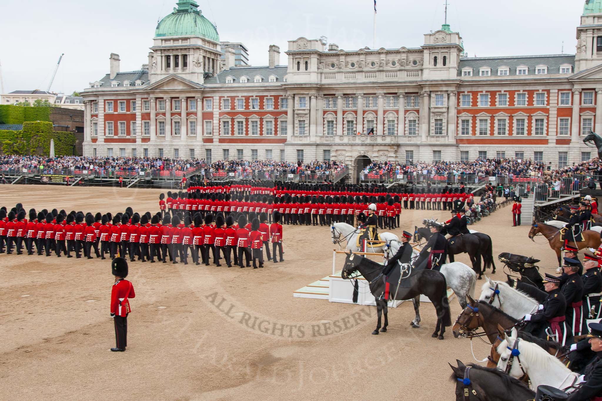 Major General's Review 2013: The guards change directions in the corners of Horse Guards Parade not by marching around the corner, but by forming new lines of guardsmen at a right angle to the previous direction..
Horse Guards Parade, Westminster,
London SW1,

United Kingdom,
on 01 June 2013 at 11:36, image #515