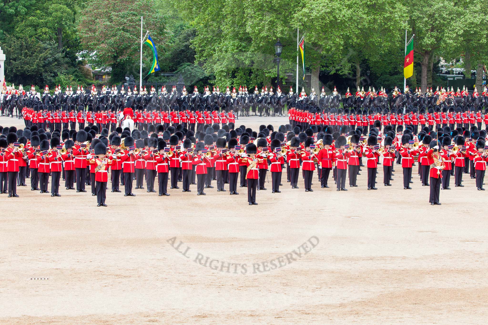 Major General's Review 2013: At the end of the March Past in Quick Time, all five guards on the northern side of Horse Guards Parade peform a ninety-degree-turn at the same time..
Horse Guards Parade, Westminster,
London SW1,

United Kingdom,
on 01 June 2013 at 11:47, image #559