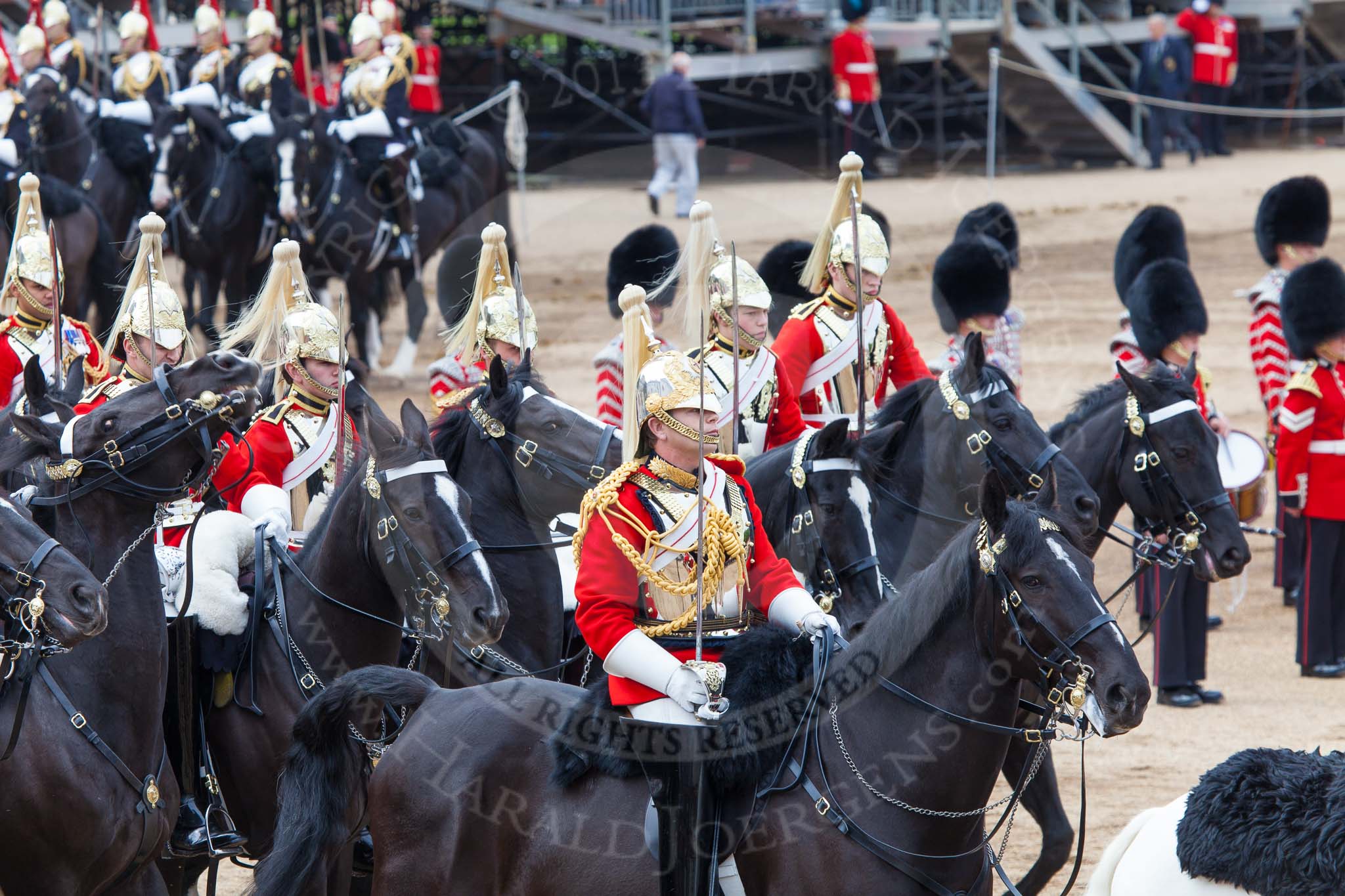 Major General's Review 2013: The First and Second Divisions of the Sovereign's Escort, The Life Guards, during the Ride Past..
Horse Guards Parade, Westminster,
London SW1,

United Kingdom,
on 01 June 2013 at 11:53, image #616