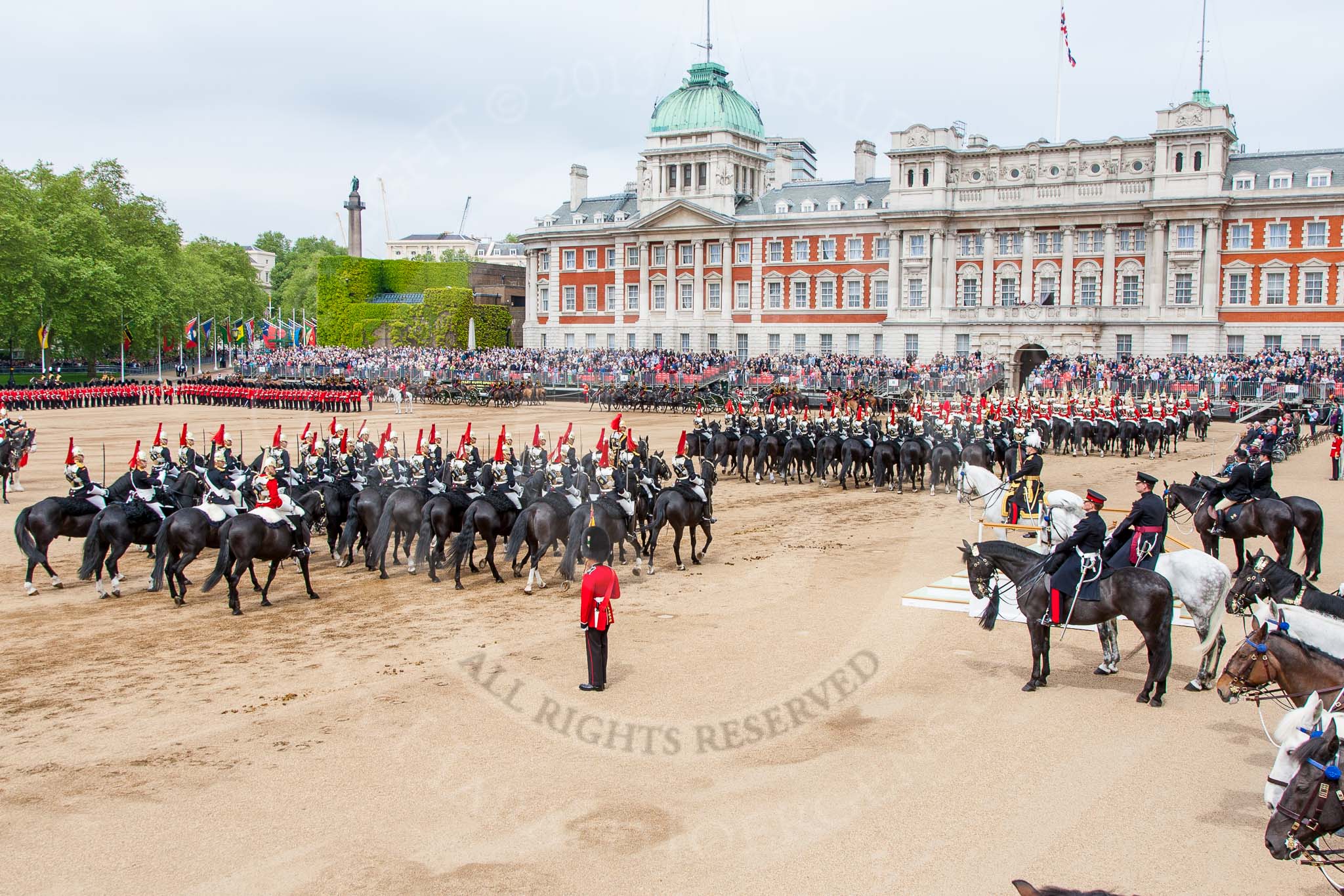 Major General's Review 2013: The Third and Forth Divisions of the Sovereign's Escort, The Blues and Royals, during the Ride Past..
Horse Guards Parade, Westminster,
London SW1,

United Kingdom,
on 01 June 2013 at 11:54, image #632