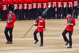 Major General's Review 2013: The Colour Party has reached their position on Horse Guards Parade - Colour Sergeant Robert J Heath, Welsh Guards, carrying the Colour, and the two sentries, Guardsman Bilton and Guardsman Pervis..
Horse Guards Parade, Westminster,
London SW1,

United Kingdom,
on 01 June 2013 at 10:31, image #117