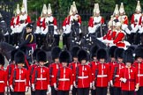 Major General's Review 2013: The Brigade Major Household Division Lieutenant Colonel Simon Soskin, Grenadier Guards, followed by the four Troopers of The Life Guard, during the Inspection of the Line..
Horse Guards Parade, Westminster,
London SW1,

United Kingdom,
on 01 June 2013 at 11:04, image #300