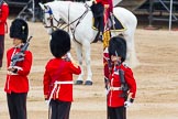 Major General's Review 2013: No. 1 Guard the Regimental Sergeant Major, WO1 Martin Topps, Welsh Guards saluting the Colour with his sword..
Horse Guards Parade, Westminster,
London SW1,

United Kingdom,
on 01 June 2013 at 11:18, image #391