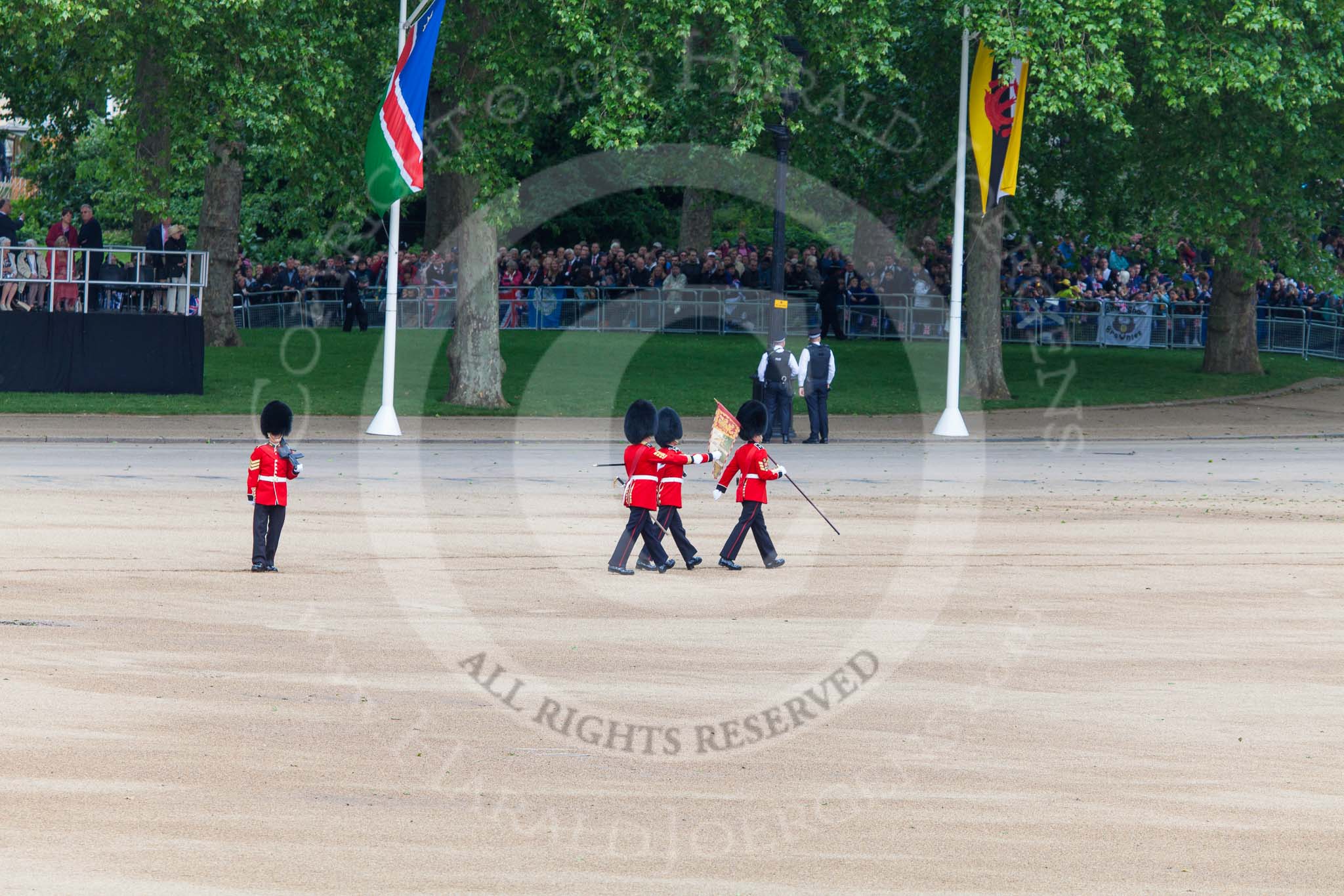 Trooping the Colour 2013: The Keepers of the Ground are all getting into position for their regiments that will arrive shortly. Image #60, 15 June 2013 10:16 Horse Guards Parade, London, UK