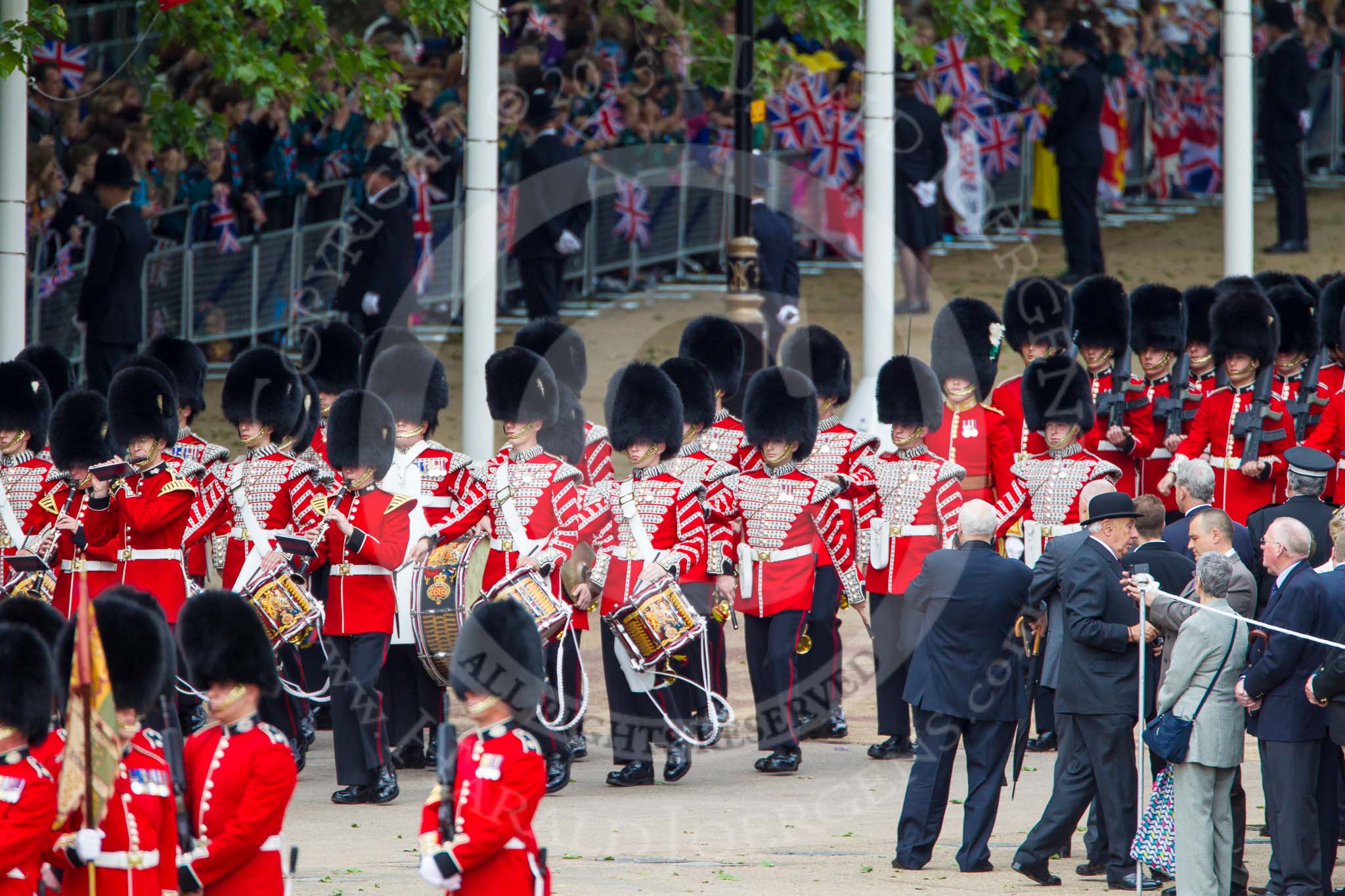 Trooping the Colour 2013: The Band of the Grenadier Guards is immediately followed by No. 3 Guard, 1st Battalion Welsh Guards. Image #89, 15 June 2013 10:27 Horse Guards Parade, London, UK