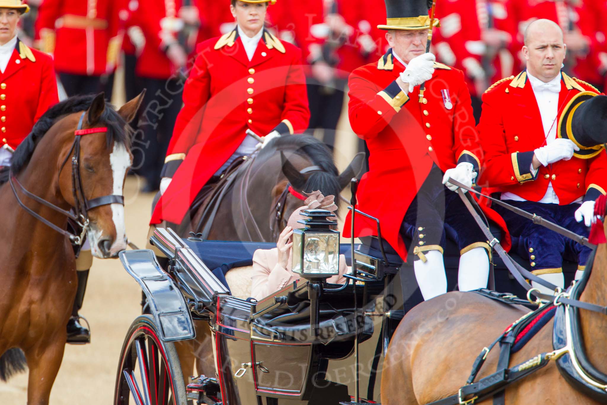 Trooping the Colour 2013: The coachmen salute when passing the Colour. Image #208, 15 June 2013 10:50 Horse Guards Parade, London, UK