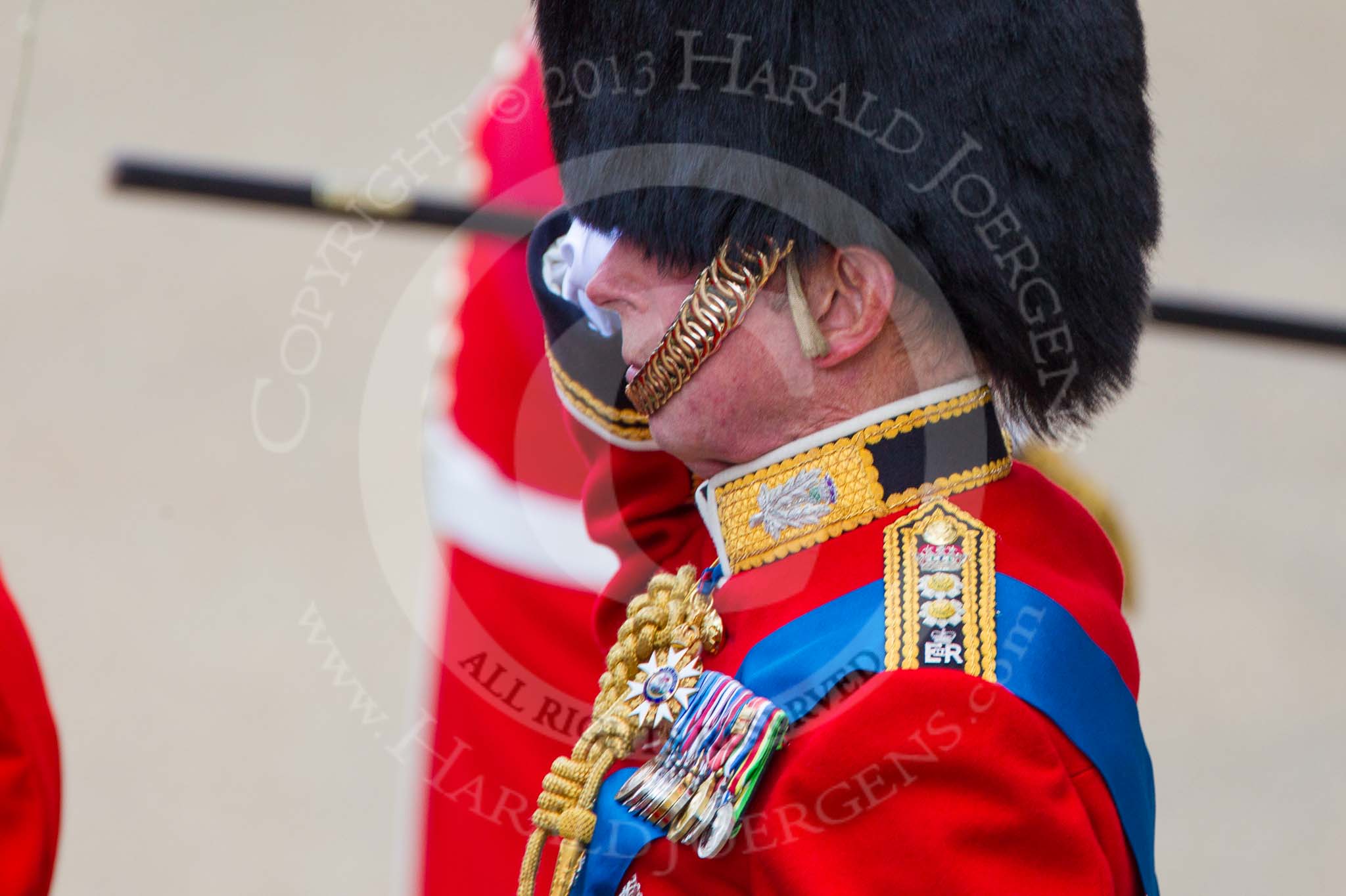 Trooping the Colour 2013: HRH The Duke of Kent, Colonel Scots Guards, while the National Anthem is played. Image #296, 15 June 2013 11:00 Horse Guards Parade, London, UK