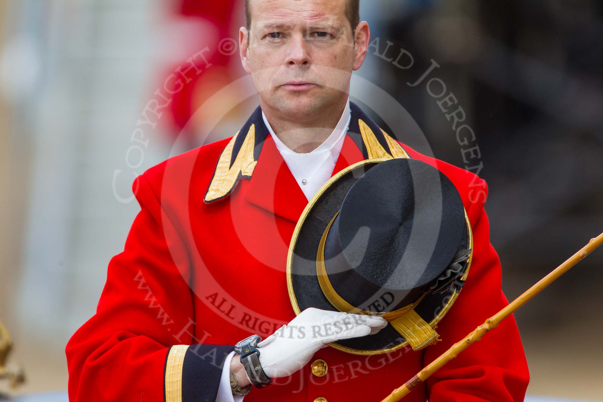 Trooping the Colour 2013: Mark Hargreaves, Head Coachman, during the National Anthem..
Horse Guards Parade, Westminster,
London SW1,

United Kingdom,
on 15 June 2013 at 11:01, image #298