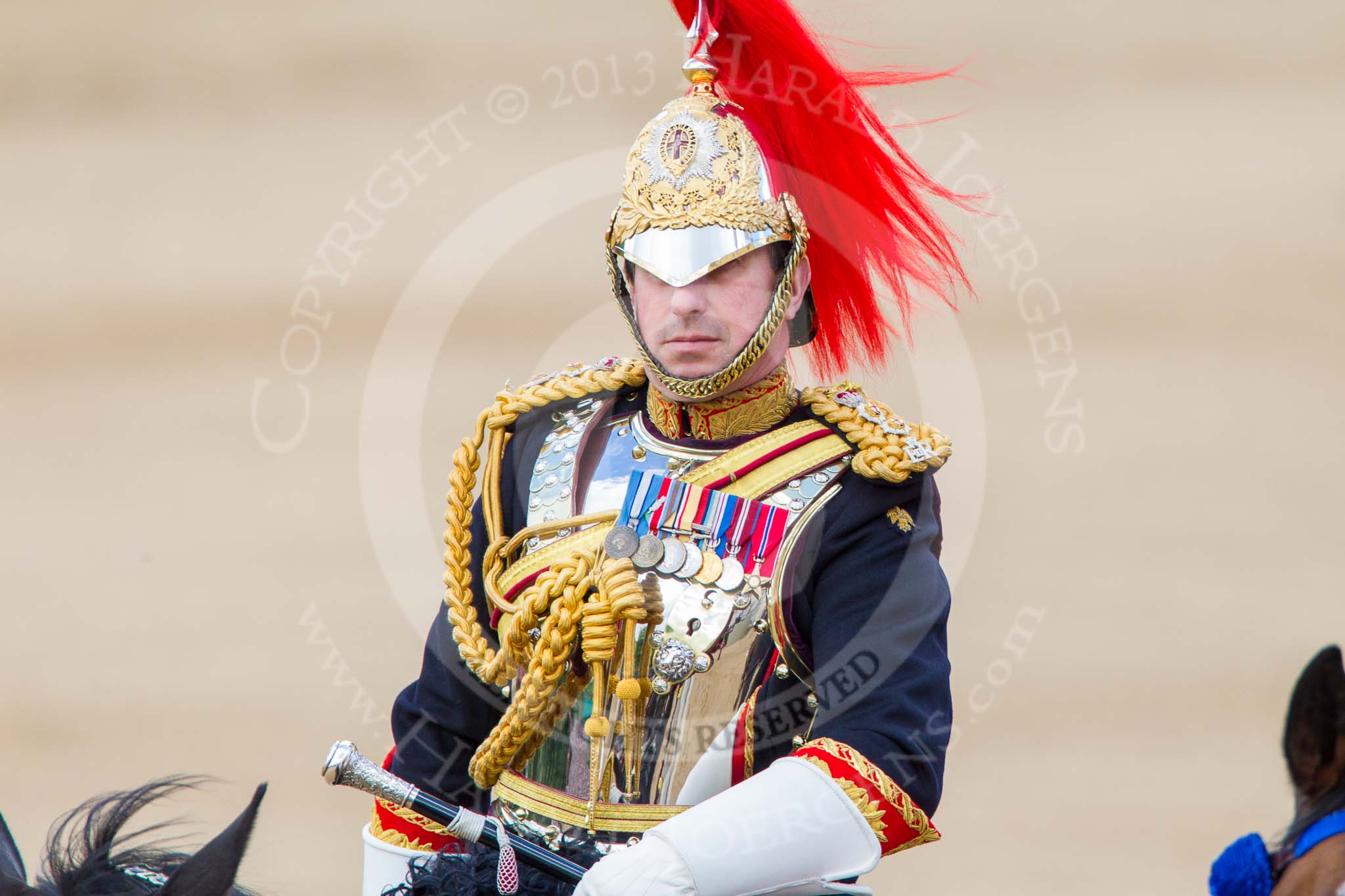 Trooping the Colour 2013: Silver-Stick-in-Waiting, Colonel Stuart Cowen, The Blues and Royals, during the Inspection of the Line..
Horse Guards Parade, Westminster,
London SW1,

United Kingdom,
on 15 June 2013 at 11:02, image #322