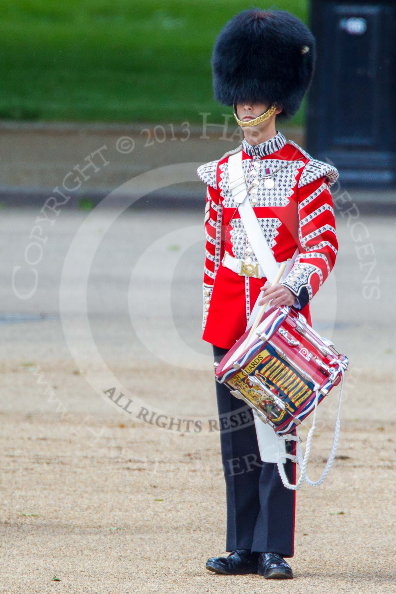 Trooping the Colour 2013: The "Lone Drummer", Lance Corporal Christopher Rees ready to play the Drummer's Call. Image #424, 15 June 2013 11:15 Horse Guards Parade, London, UK