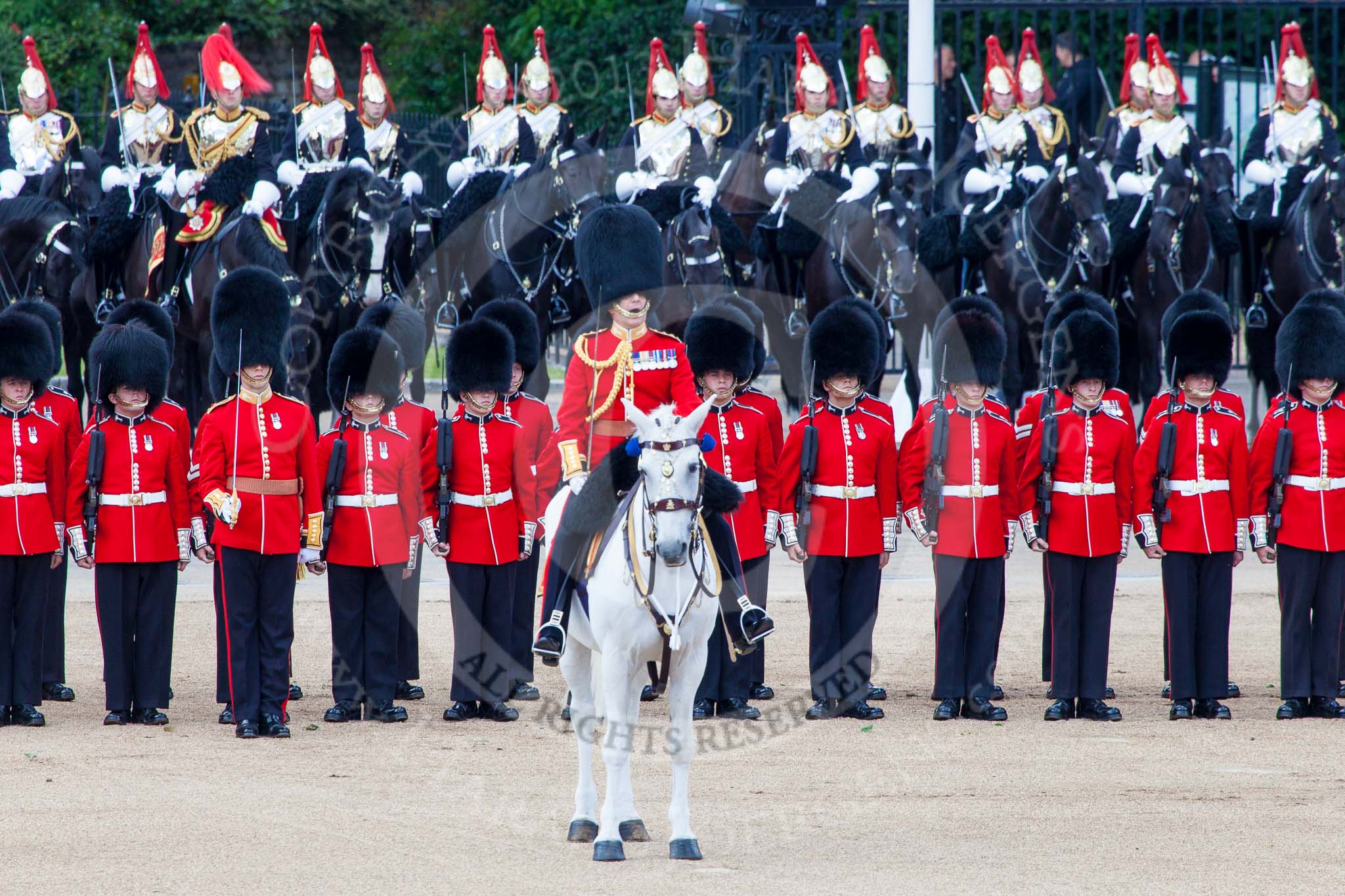 Trooping the Colour 2013: The Field Officer in Brigade Waiting, Lieutenant Colonel Dino Bossi, Welsh Guards, calls the guards to attention. Image #449, 15 June 2013 11:19 Horse Guards Parade, London, UK