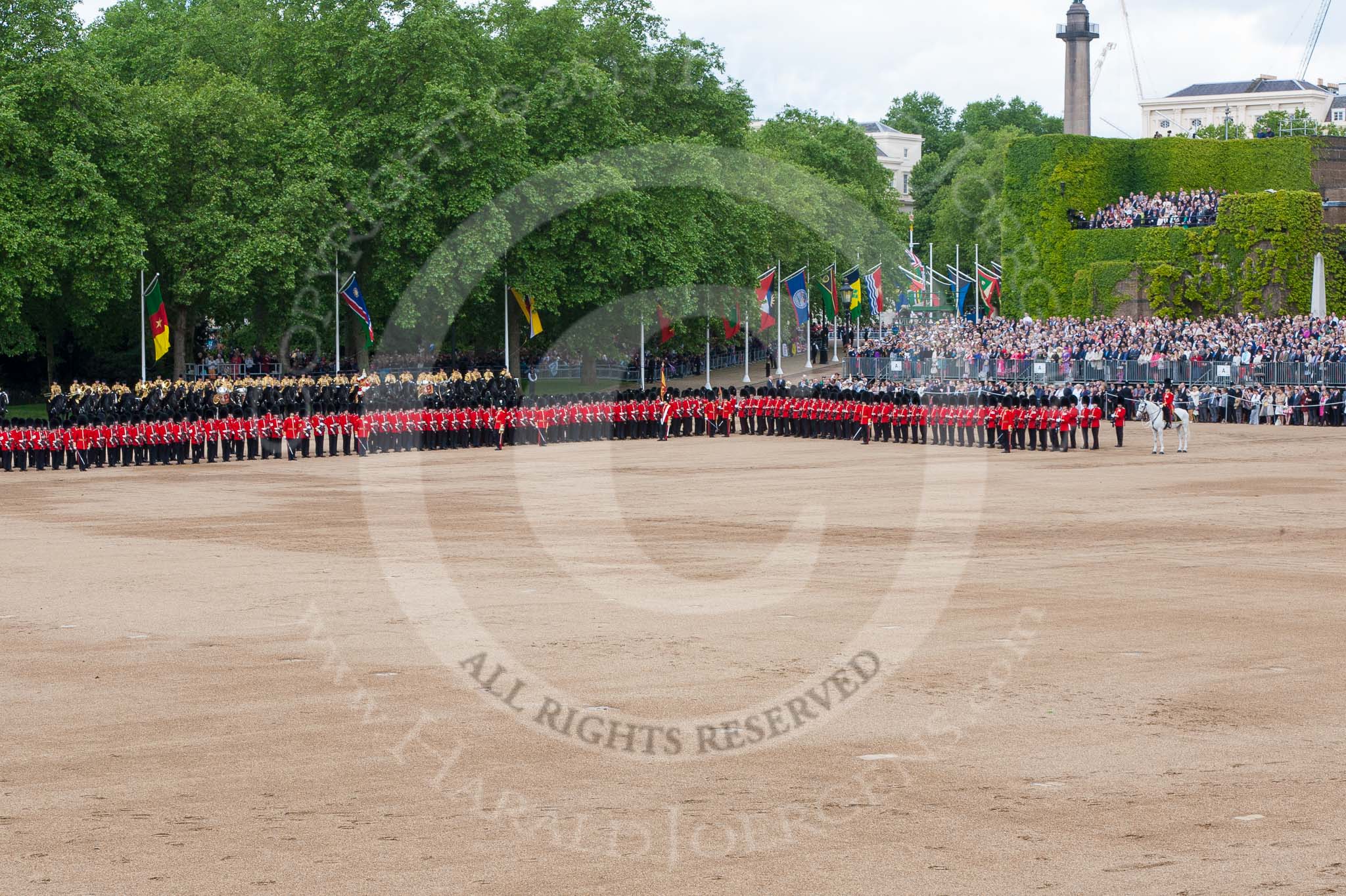 Trooping the Colour 2013: The Escort to the Colour troops the Colour past No. 5 Guard, F Company Scots Guards. Image #494, 15 June 2013 11:25 Horse Guards Parade, London, UK