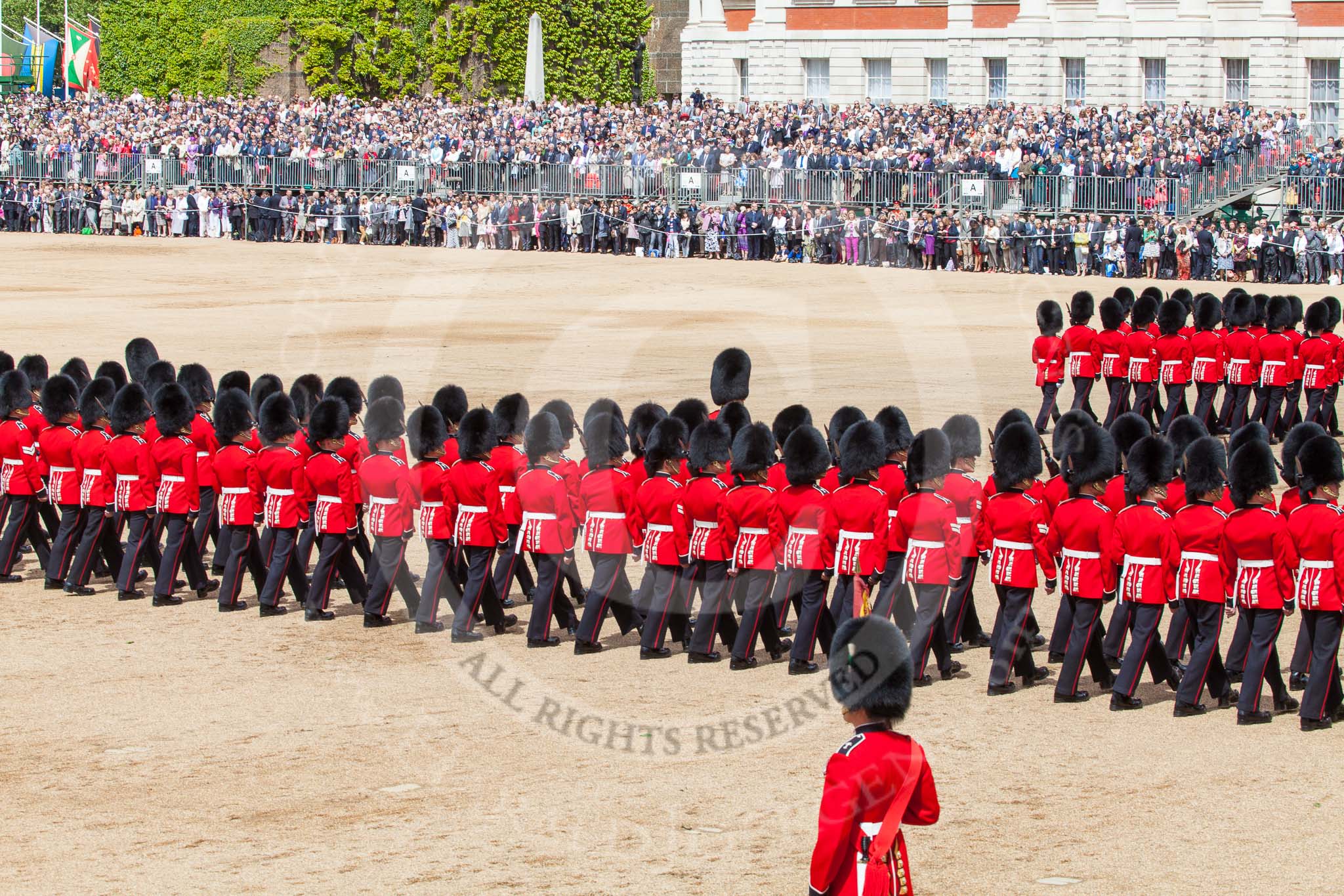 Trooping the Colour 2013: No. 3 Guard, 1st Battalion Welsh Guards, during the March Past. Image #548, 15 June 2013 11:37 Horse Guards Parade, London, UK