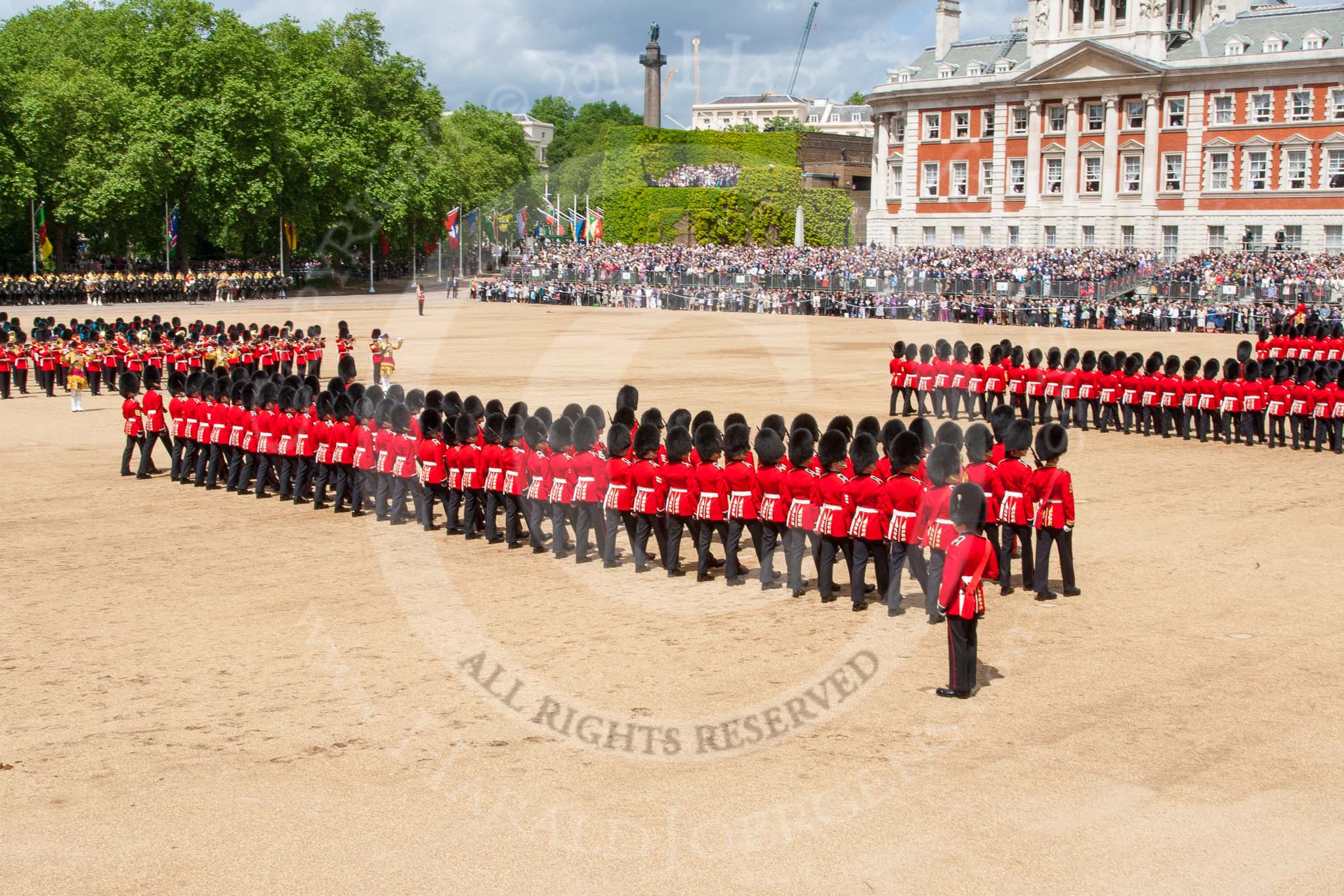 Trooping the Colour 2013: No. 5 Guard, F Company Scots Guards, during the March Past. Image #551, 15 June 2013 11:37 Horse Guards Parade, London, UK