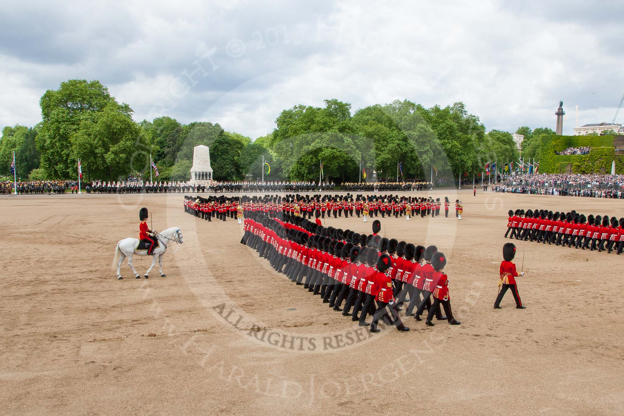 Trooping the Colour 2013: The Major of the Parade, Major H G C Bettinson, Welsh Guards, is following the guards during the March Past. Image #556, 15 June 2013 11:38 Horse Guards Parade, London, UK
