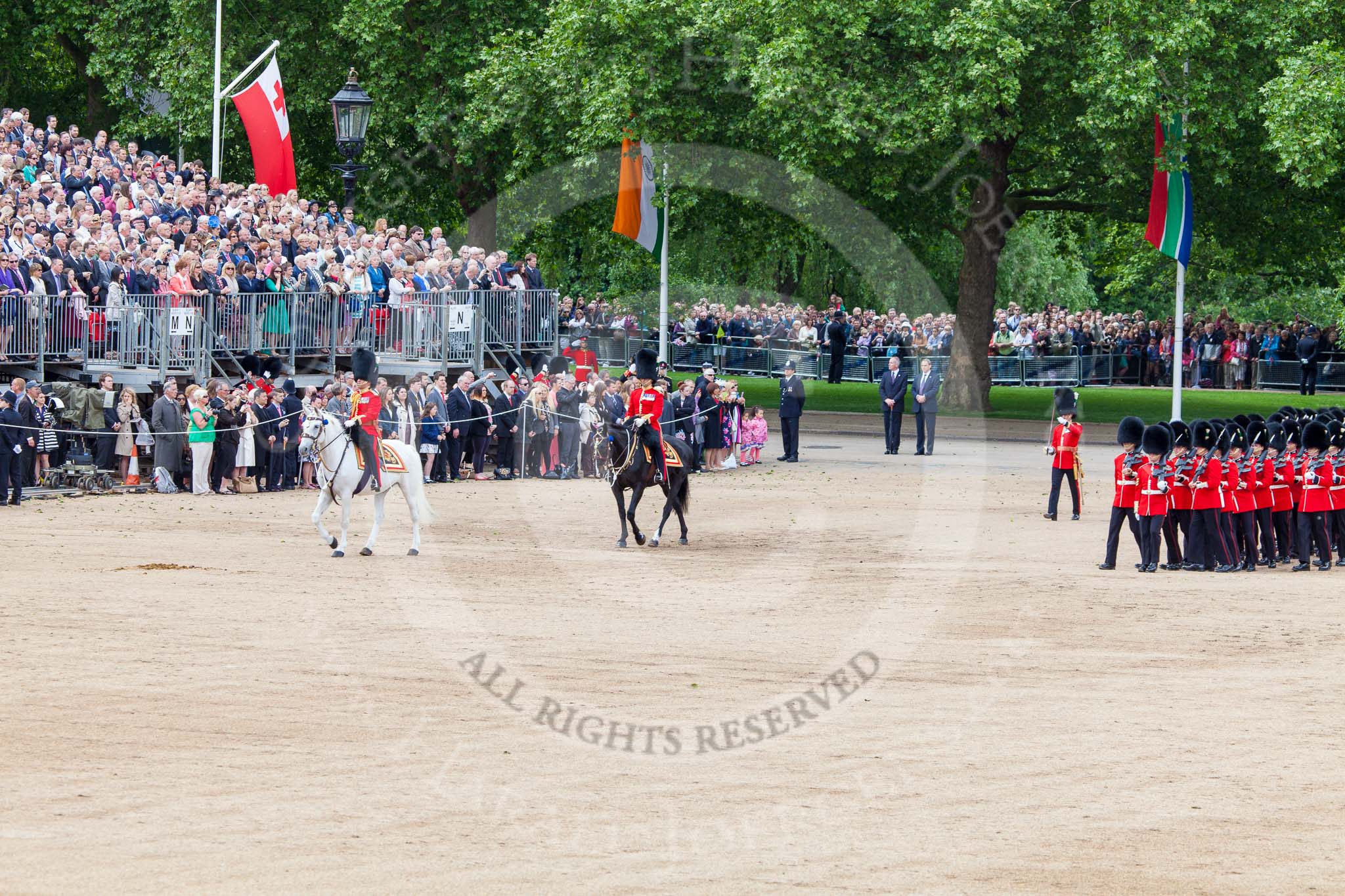 Trooping the Colour 2013: The March Past in Quick Time - led by the Field Officer and the Major of the Parade, the guards perform another ninety-degree-turn. Image #587, 15 June 2013 11:43 Horse Guards Parade, London, UK