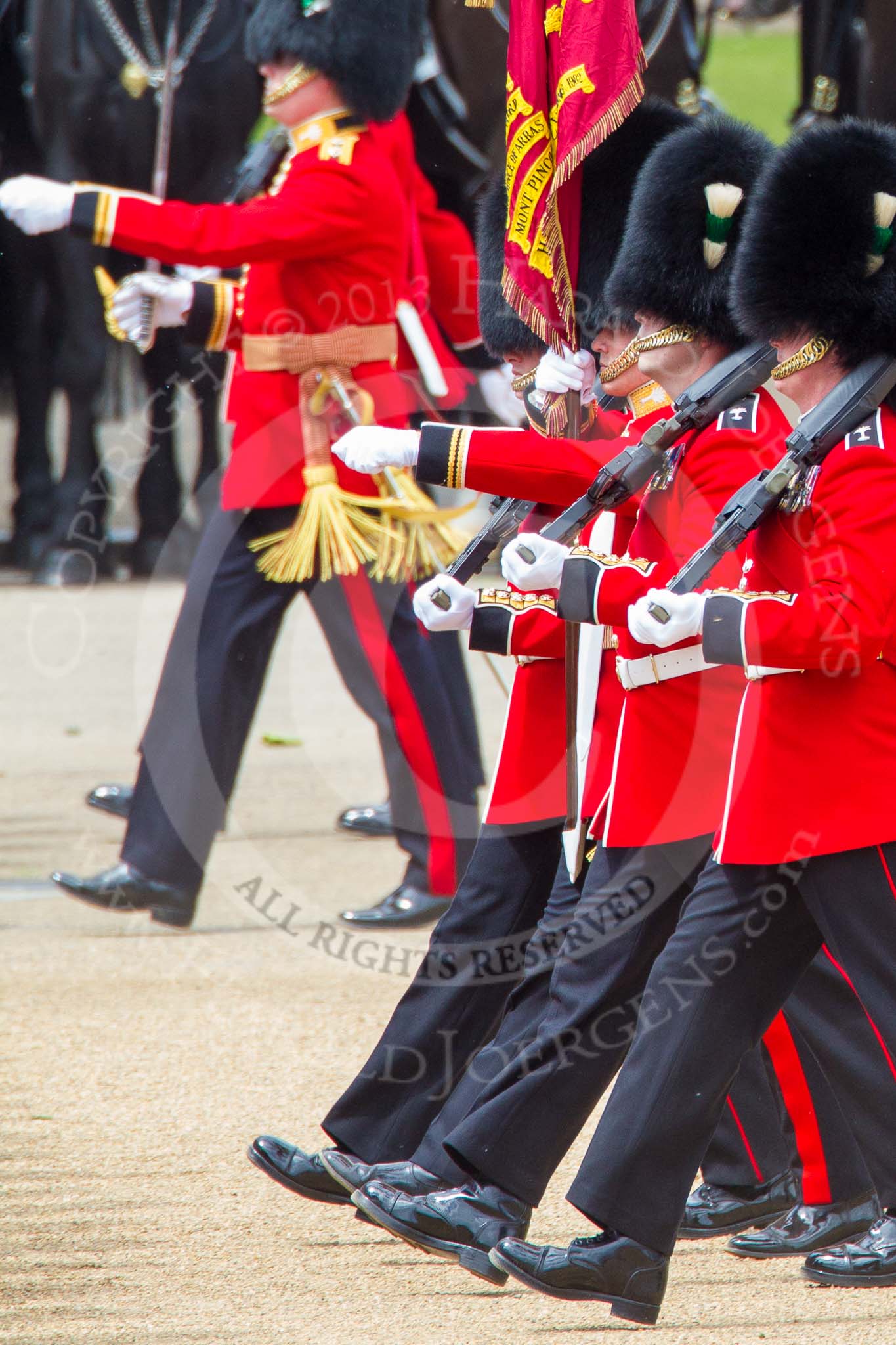 Trooping the Colour 2013: The Colour Party, carrying the Colour, during the March Past in Quick Time. Image #625, 15 June 2013 11:49 Horse Guards Parade, London, UK