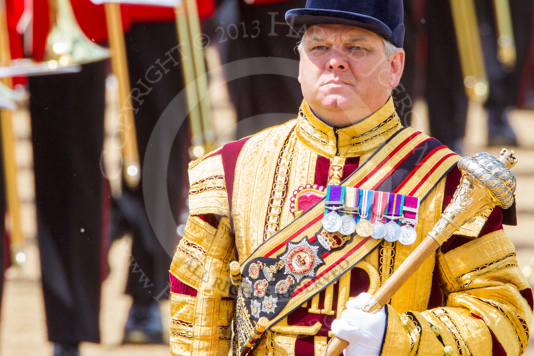 Trooping the Colour 2013: A close-up view of Drum Major Stephen Staite, Grenadier Guards..
Horse Guards Parade, Westminster,
London SW1,

United Kingdom,
on 15 June 2013 at 11:52, image #642