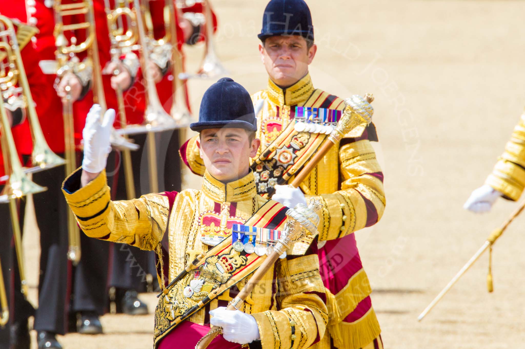 Trooping the Colour 2013: Drum Major D P Thomas, Grenadier Guards, and Senior Drum Major M J Betts, Grenadier Guards..
Horse Guards Parade, Westminster,
London SW1,

United Kingdom,
on 15 June 2013 at 11:52, image #644