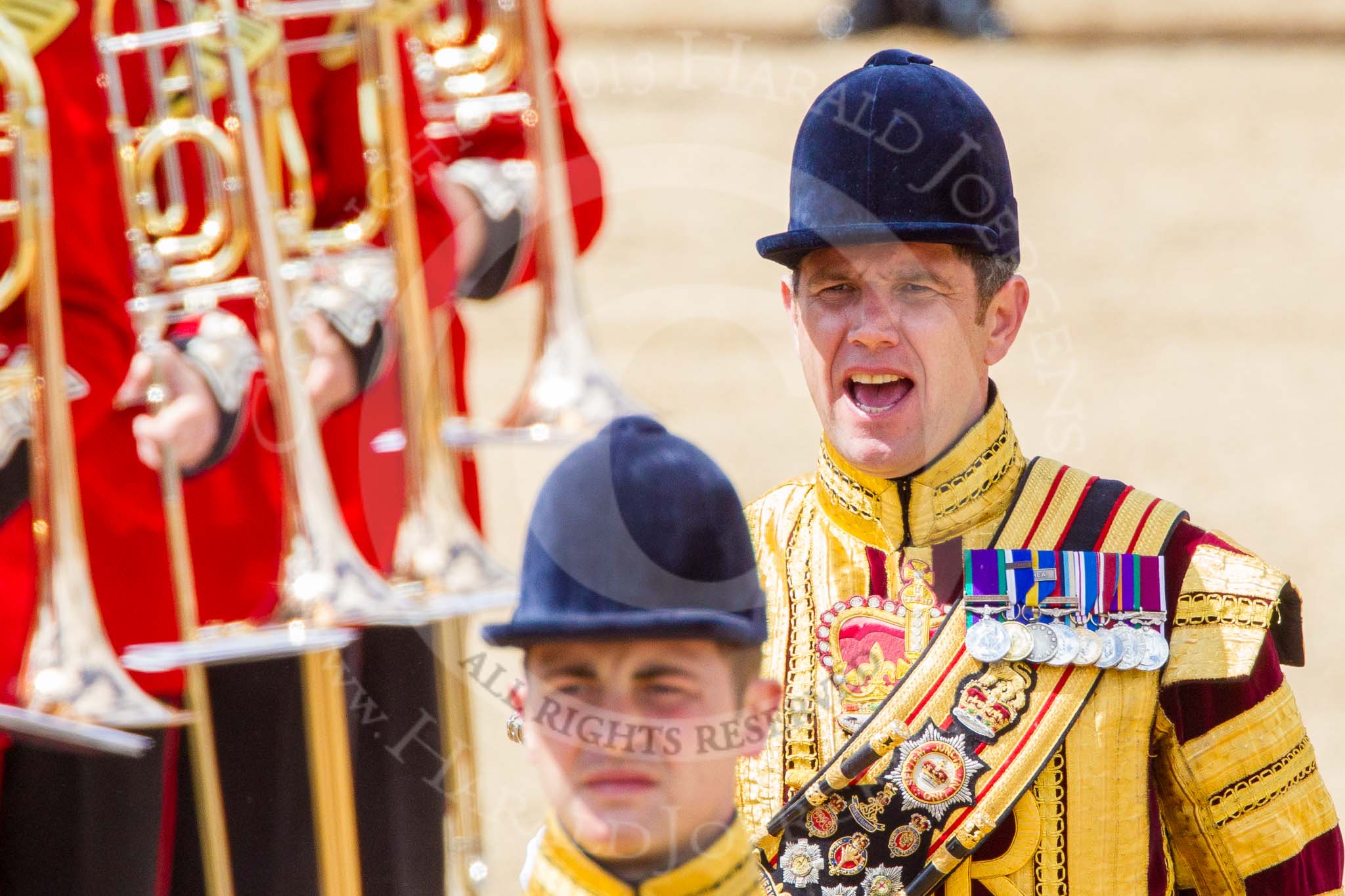 Trooping the Colour 2013: Drum Major D P Thomas, Grenadier Guards, and Senior Drum Major M J Betts, Grenadier Guards, commanding..
Horse Guards Parade, Westminster,
London SW1,

United Kingdom,
on 15 June 2013 at 11:52, image #645
