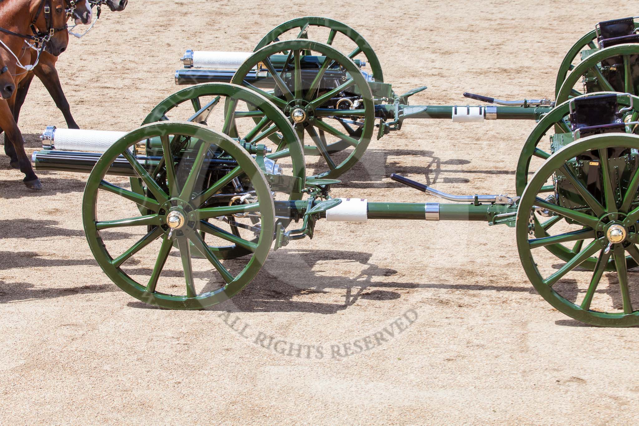 Trooping the Colour 2013: The Ride Past - the King's Troop Royal Horse Artillery, here two of the WWI 13-pounder field guns. Image #676, 15 June 2013 11:54 Horse Guards Parade, London, UK