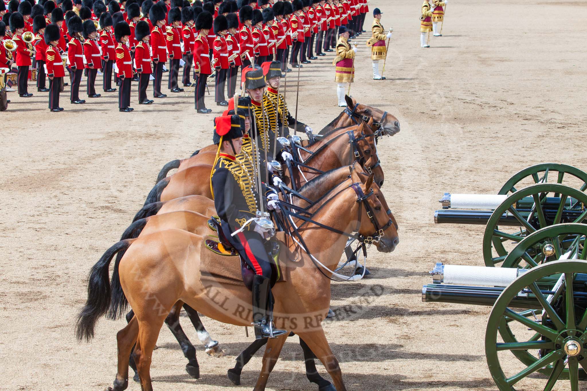 Trooping the Colour 2013: The Ride Past - the King's Troop Royal Horse Artillery. Image #677, 15 June 2013 11:54 Horse Guards Parade, London, UK