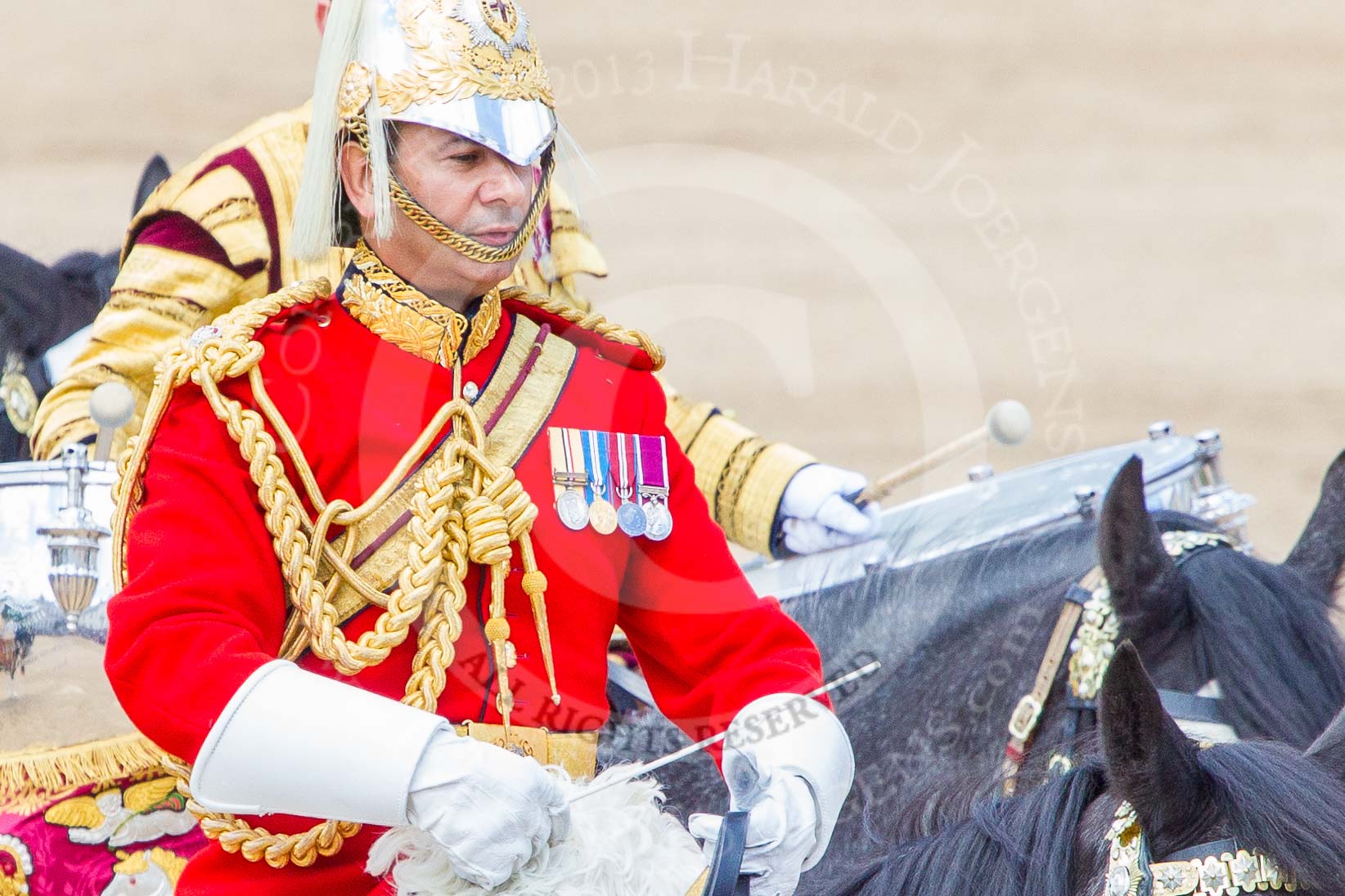 Trooping the Colour 2013: Close-up of the Director of Music Mounted Bands, Major Paul Wilman, The Life Guards. Image #741, 15 June 2013 12:00 Horse Guards Parade, London, UK