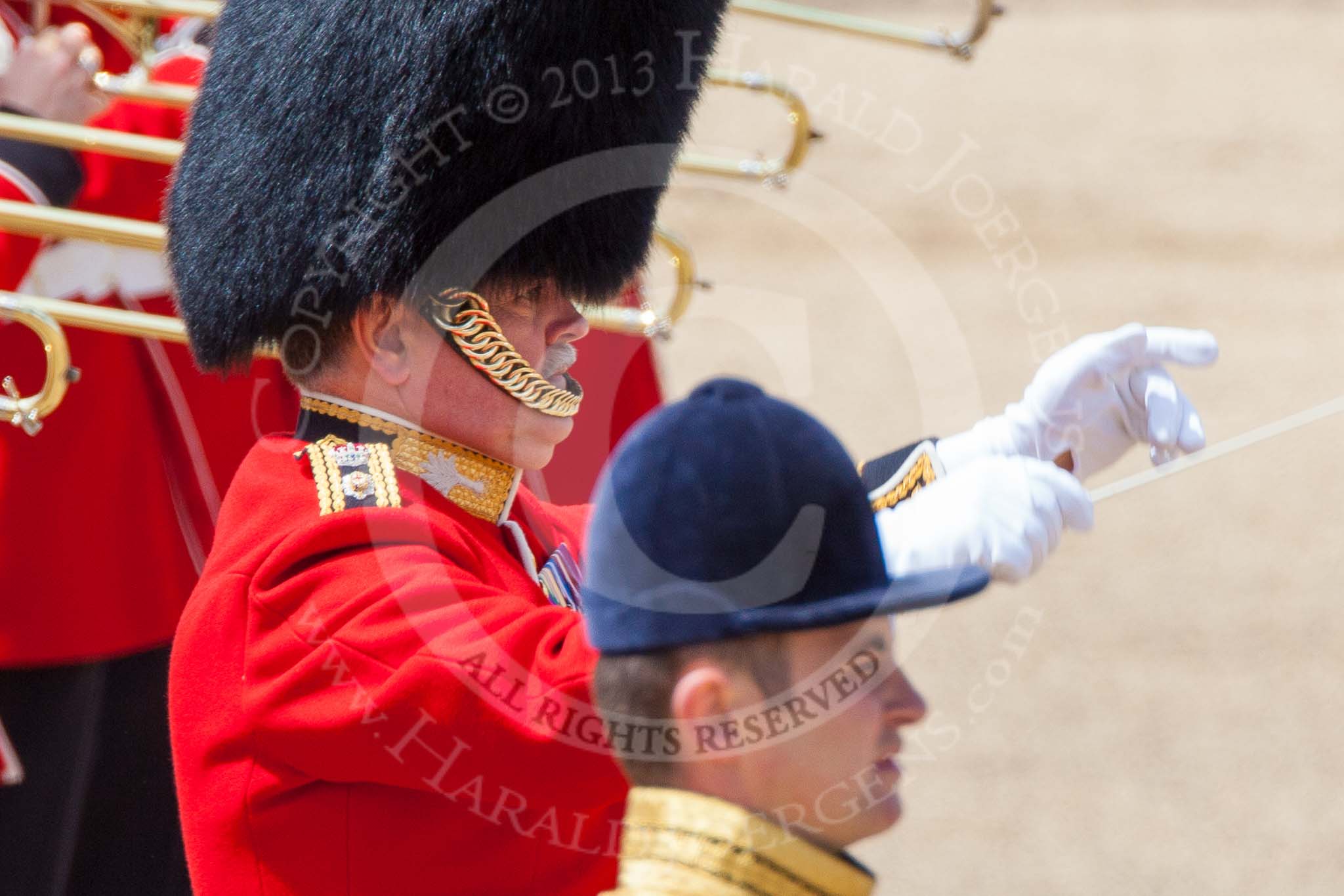 Trooping the Colour 2013: Close-up of the Senior Director of Music, Lieutenant Colonel S C Barnwell, Welsh Guards. Image #761, 15 June 2013 12:02 Horse Guards Parade, London, UK