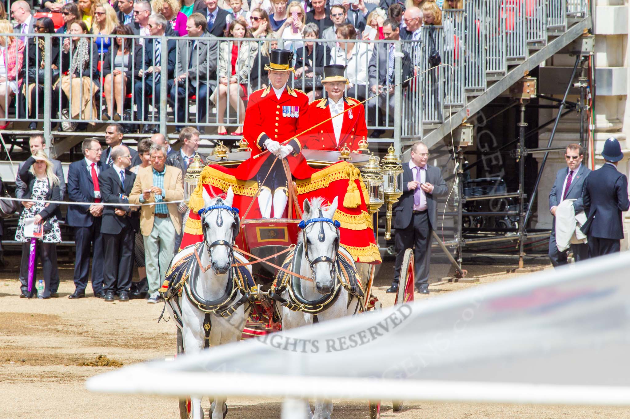 Trooping the Colour 2013: The Glass Coach is brought back onto Horse Guards Parade to take HM The Queen and HRH The Duke of Kent back to Buckingham Paace. Image #796, 15 June 2013 12:08 Horse Guards Parade, London, UK