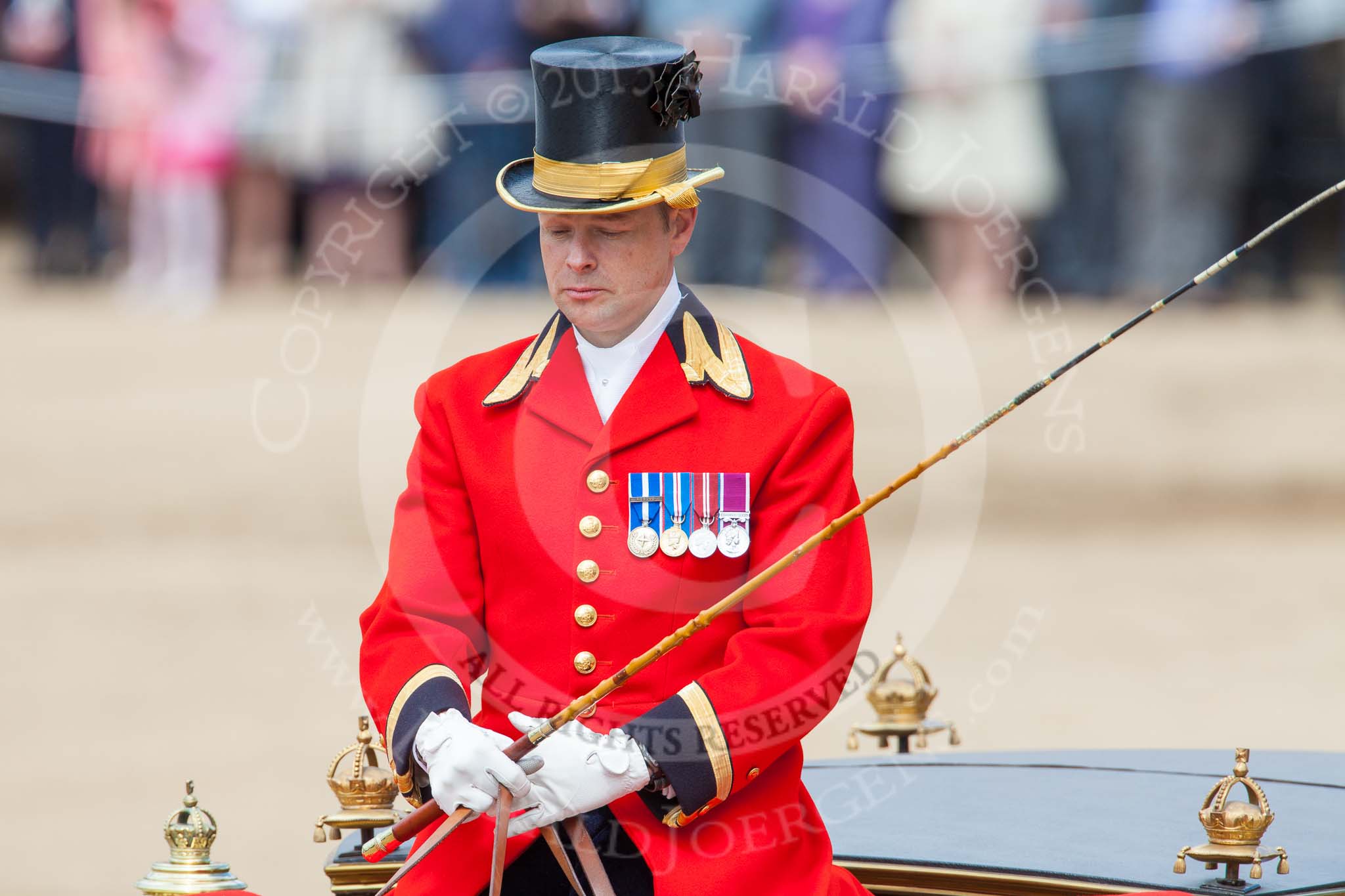 Trooping the Colour 2013: The Head Coachman, Mark Hargreaves, in charge of the glass coach. Image #798, 15 June 2013 12:08 Horse Guards Parade, London, UK