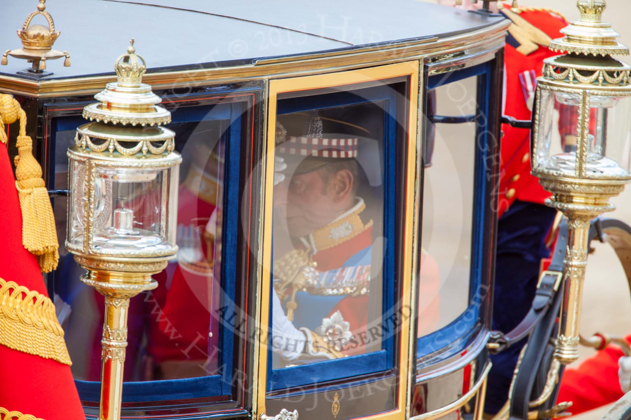 Trooping the Colour 2013: HRH The Duke of Kent in the glass coach, ready for the return journey to Buckingham Palace. Image #808, 15 June 2013 12:09 Horse Guards Parade, London, UK